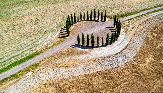 Via Cassia and the cypresses of San Quirico d'Orcia