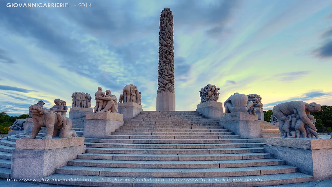 The monolith of Gustav Vigeland seen on the night of July. Oslo